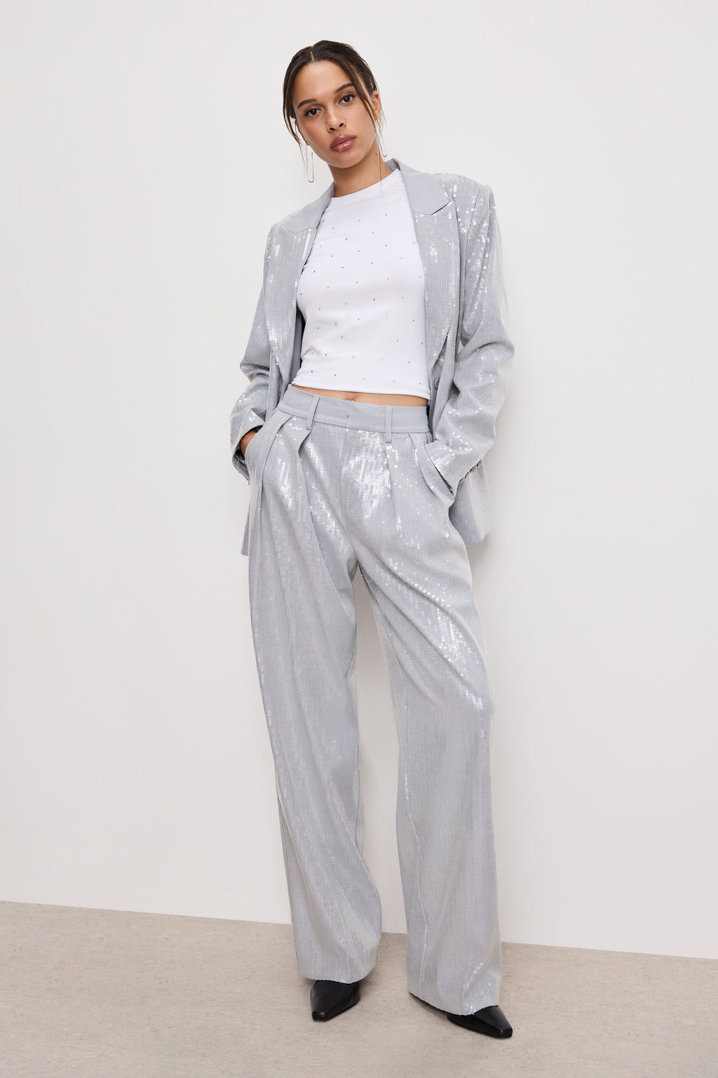 Premium GOOD 90s SEQUIN TROUSERS HEATHER GREY001