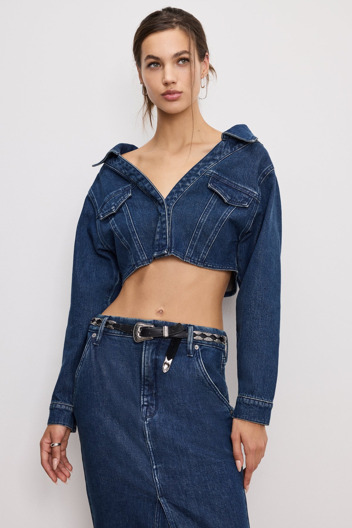Premium DENIM OFF SHOULDER TOP INDIGO724