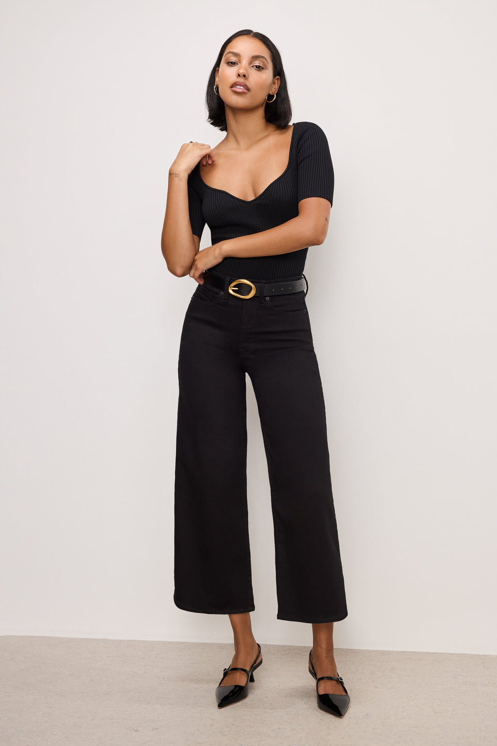 Premium NEVER FADE GOOD WAIST CROPPED PALAZZO JEANS BLACK001