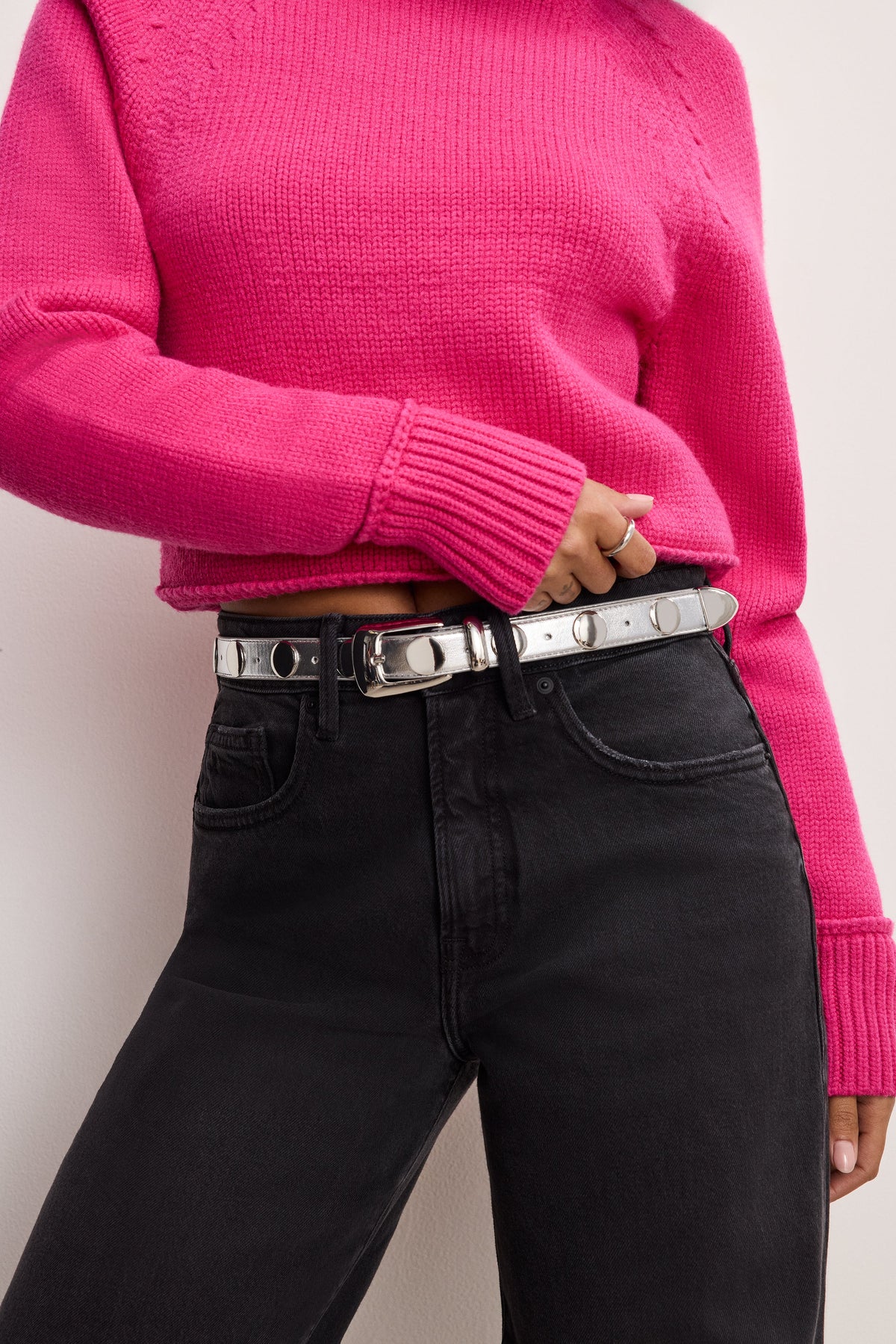 Premium CLASSIC STUDDED SILVER BELT CHROME004