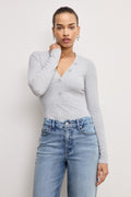 Premium RIBBED HENLEY BODYSUIT HEATHER GREY001