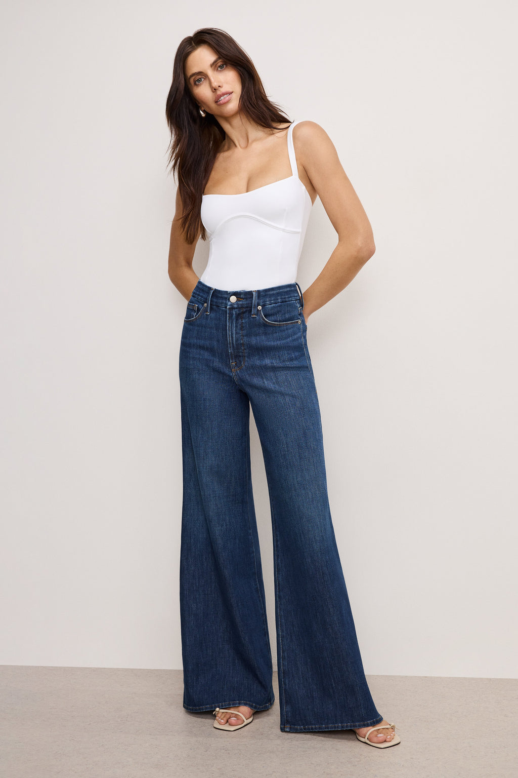 Premium SOFT TECH GOOD WAIST PALAZZO JEANS INDIGO977