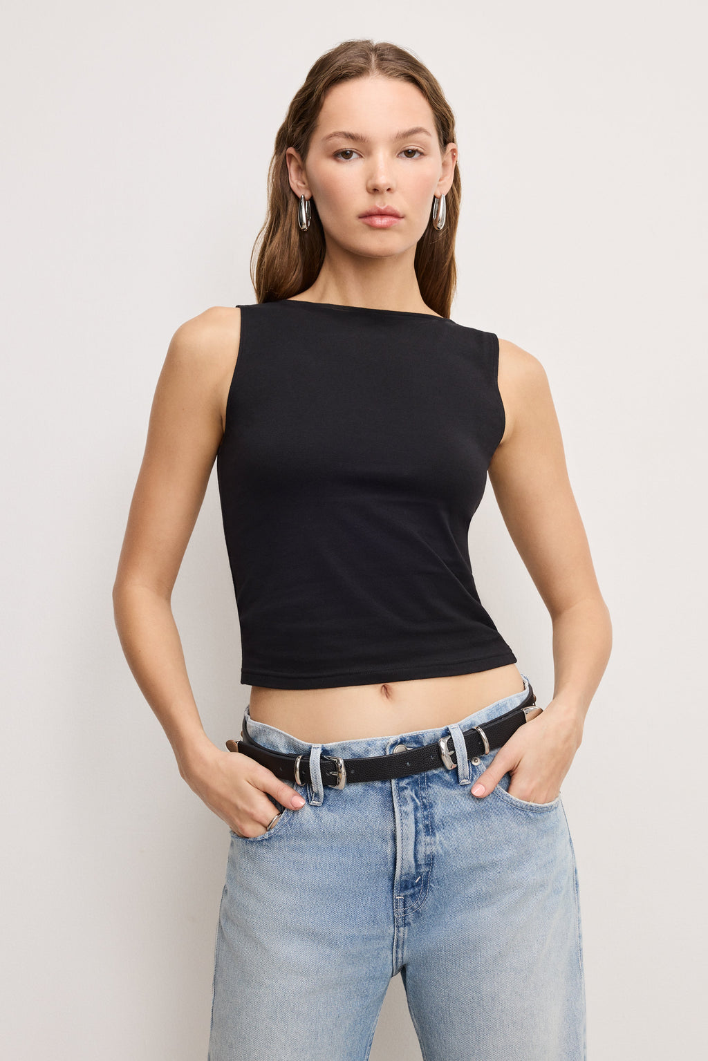 Premium SUPER STRETCH BOATNECK TANK BLACK001