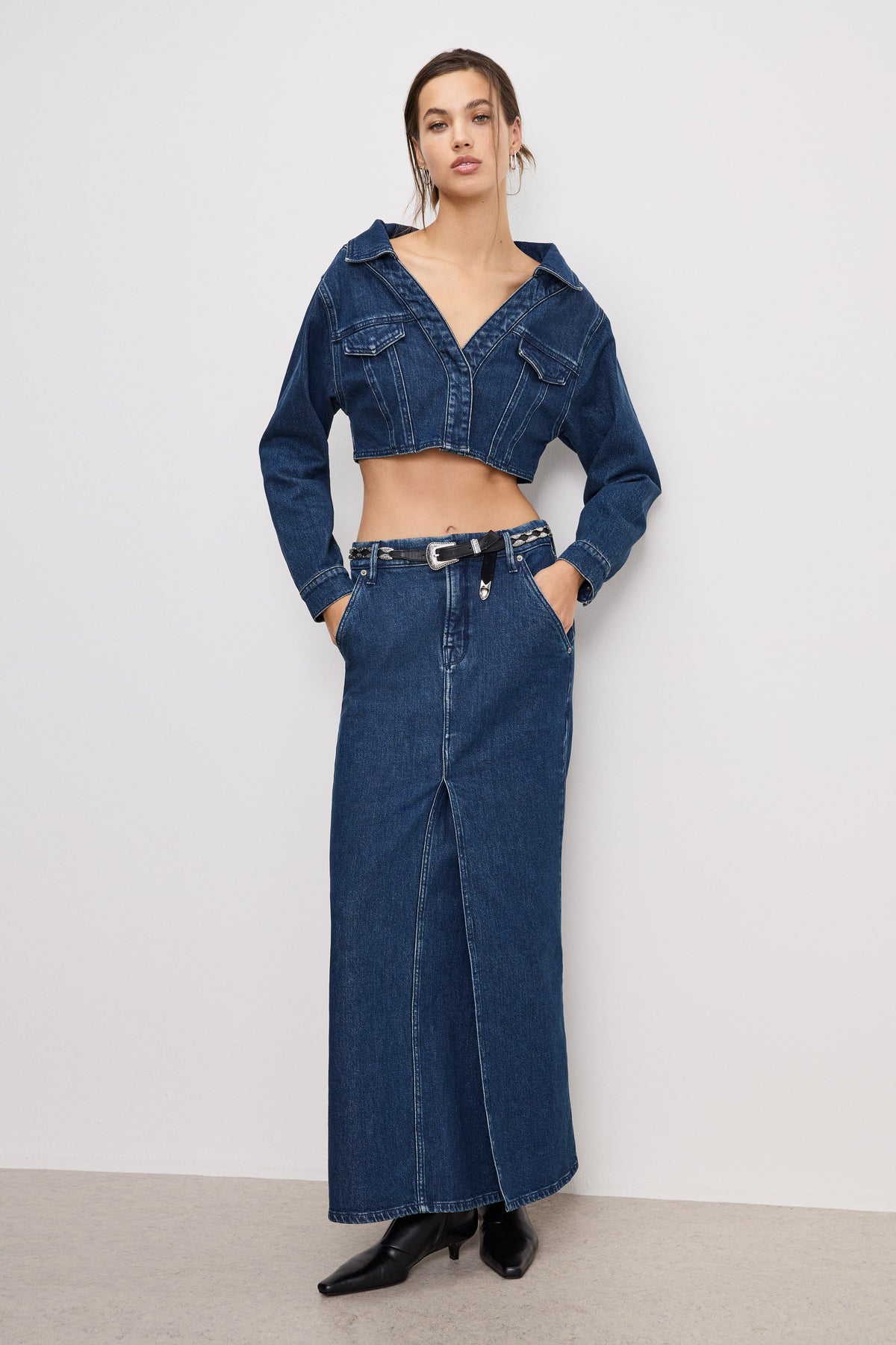 Premium DENIM OFF SHOULDER TOP INDIGO724