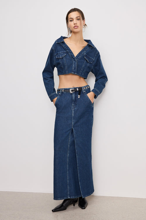 Premium DENIM OFF SHOULDER TOP INDIGO724