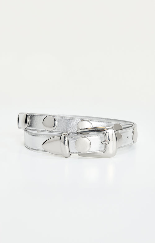 Premium CLASSIC STUDDED SILVER BELT CHROME004