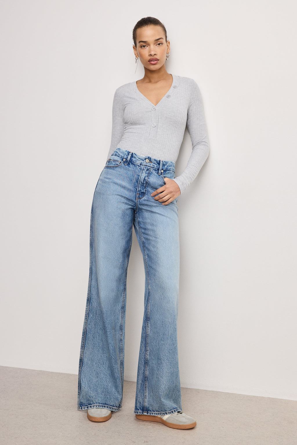 Premium RIBBED HENLEY BODYSUIT HEATHER GREY001
