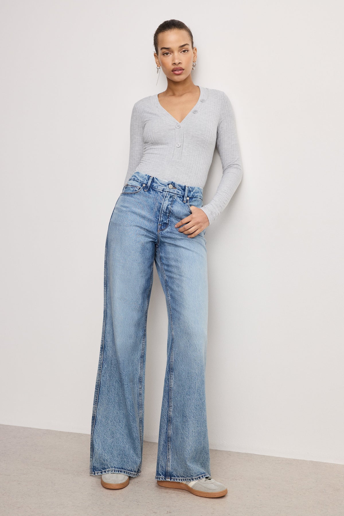 Premium RIBBED HENLEY BODYSUIT HEATHER GREY001