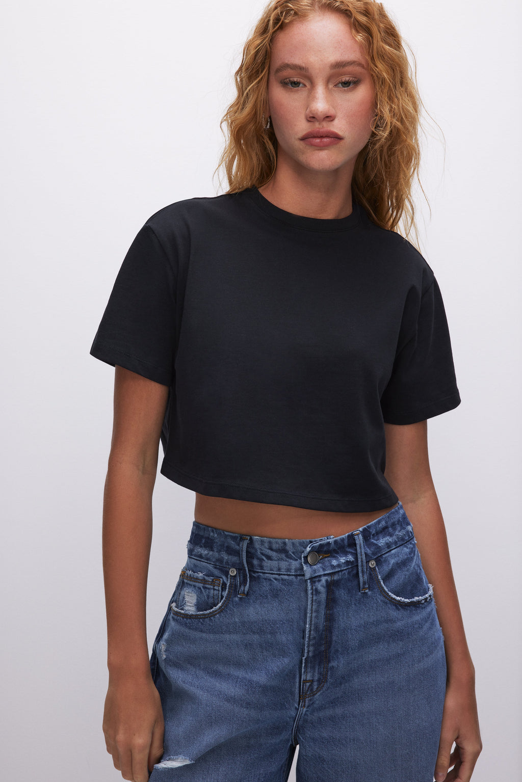 Premium COTTON CROPPED TEE BLACK001