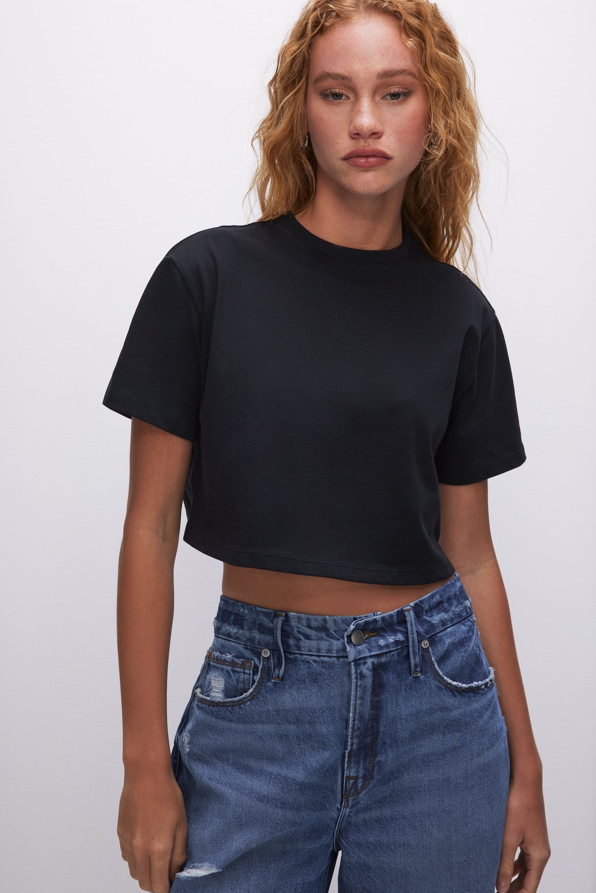 Premium COTTON CROPPED TEE BLACK001