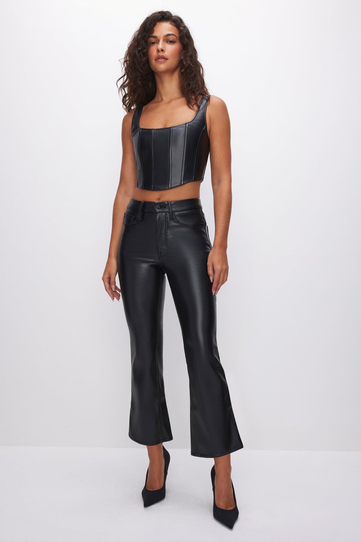 Premium GOOD LEGS CROPPED MINI BOOT FAUX LEATHER PANTS BLACK001