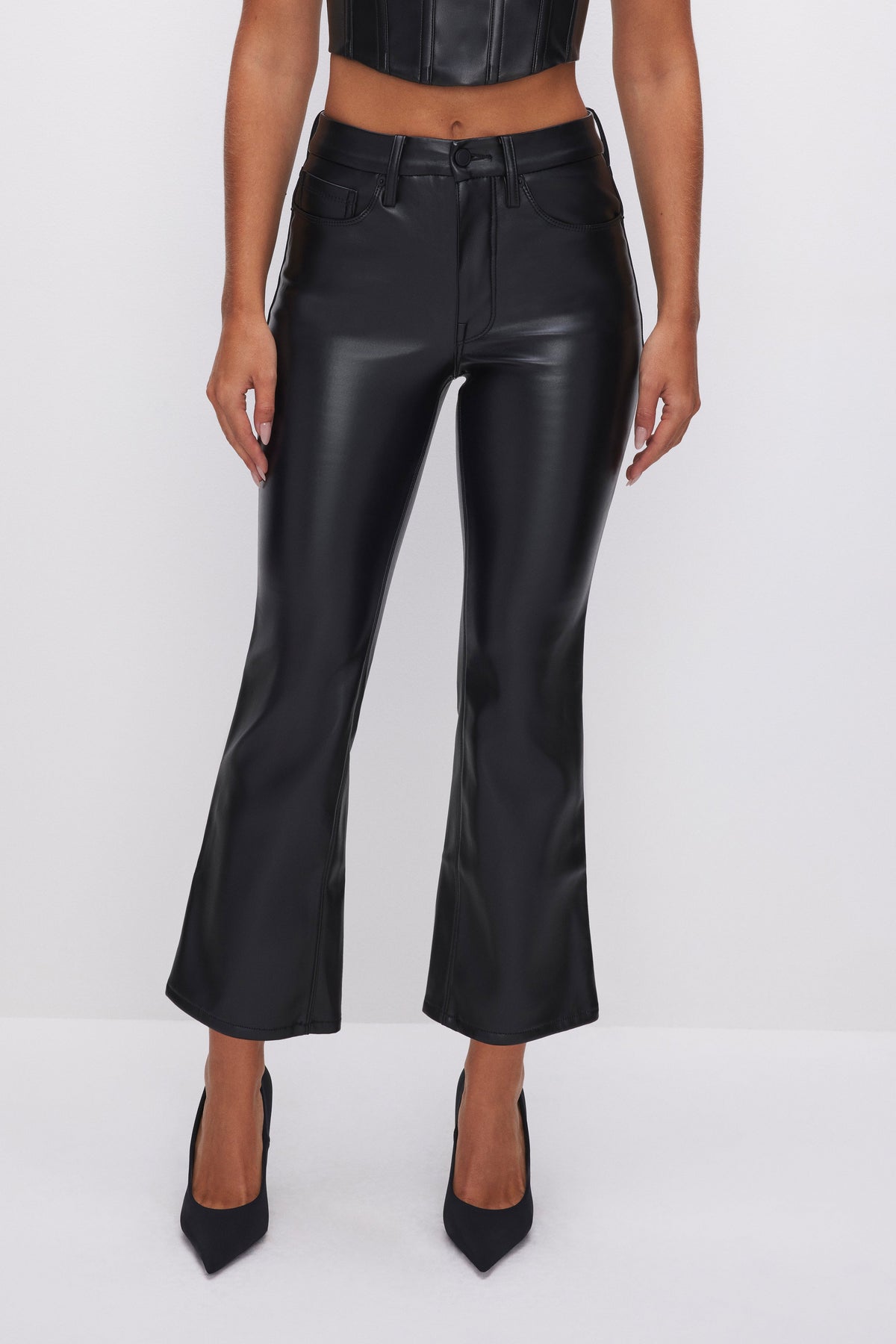 Premium GOOD LEGS CROPPED MINI BOOT FAUX LEATHER PANTS BLACK001