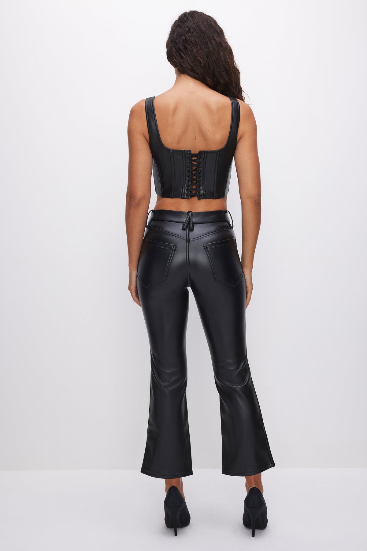 Premium GOOD LEGS CROPPED MINI BOOT FAUX LEATHER PANTS BLACK001
