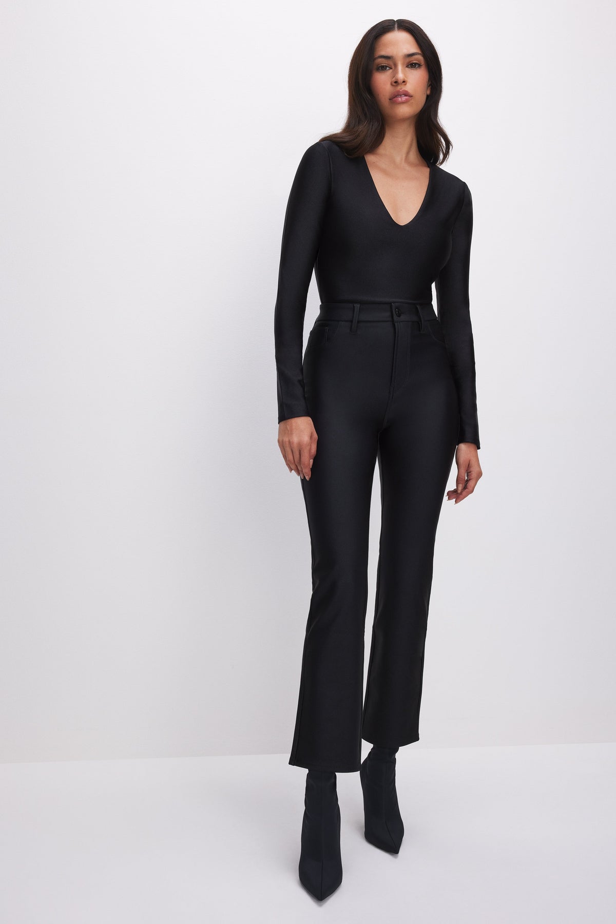 Premium COMPRESSION SHINE STRAIGHT PANTS BLACK001