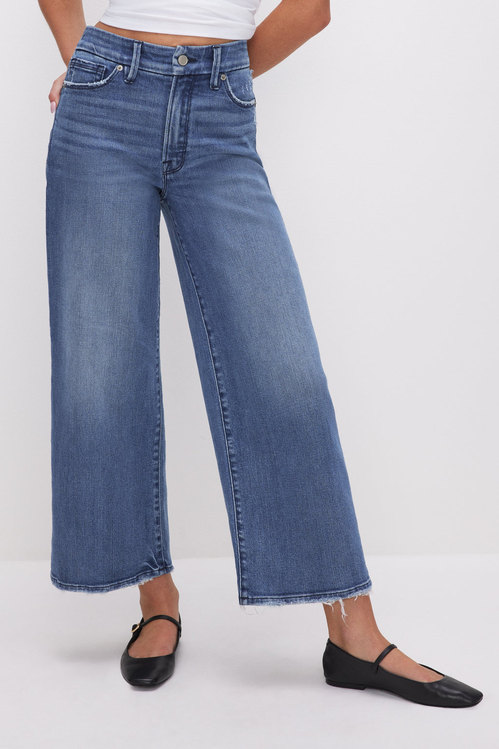 Premium GOOD WAIST CROPPED PALAZZO JEANS INDIGO338