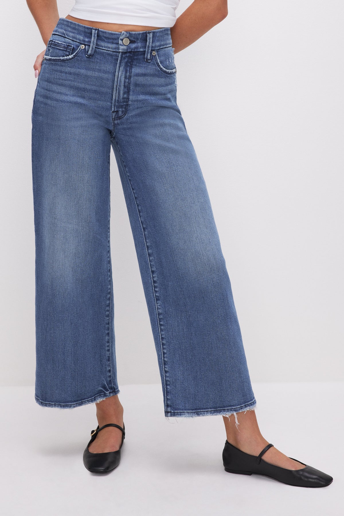 Premium GOOD WAIST CROPPED PALAZZO JEANS INDIGO338