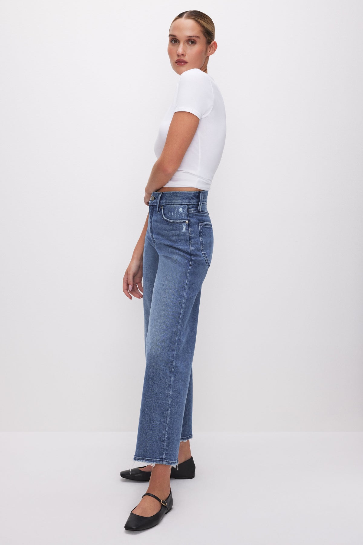Premium GOOD WAIST CROPPED PALAZZO JEANS INDIGO338