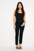 Premium NEVER FADE GOOD PETITE STRAIGHT RAW HEM JEANS BLACK