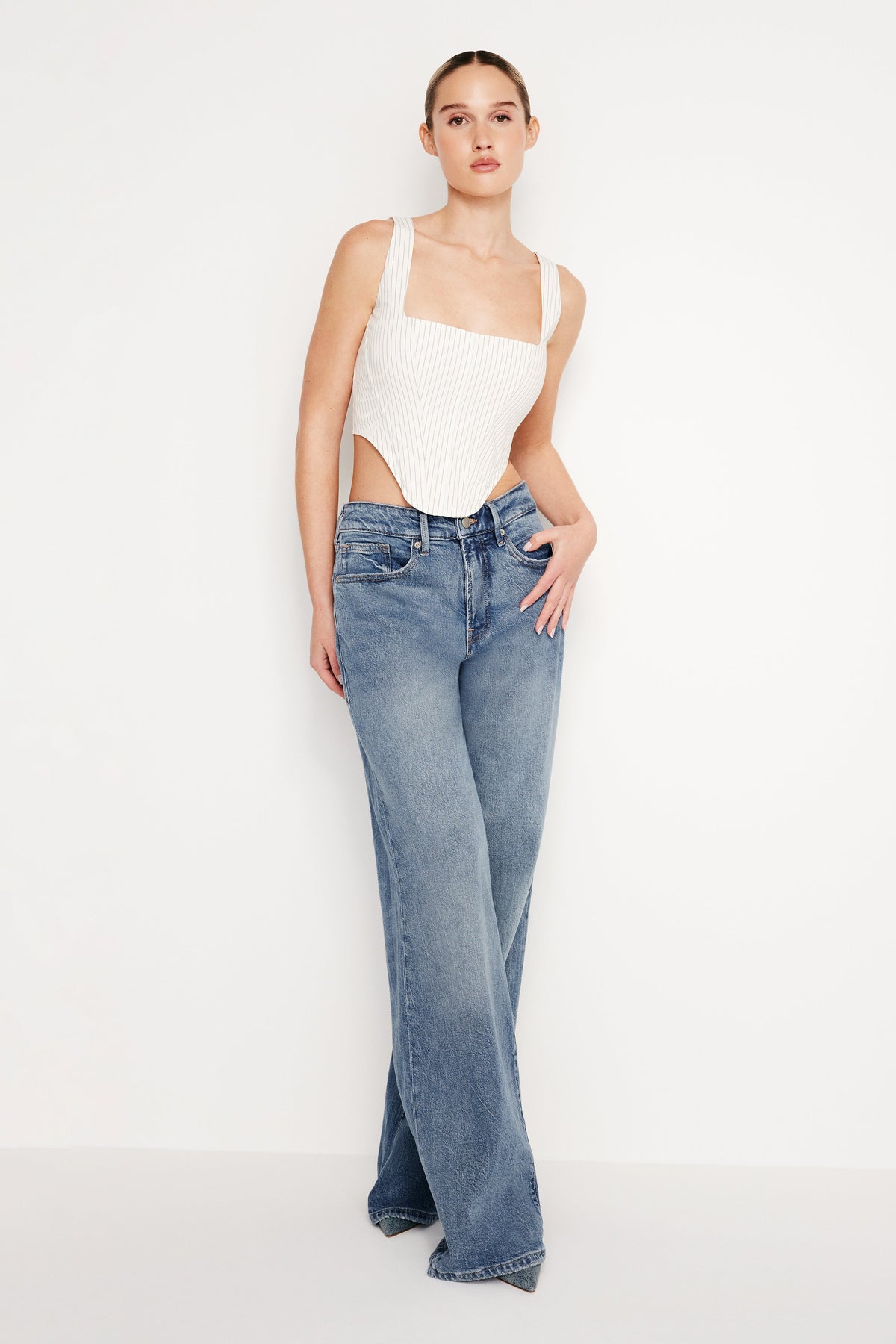 Premium POPLIN CORSET TOP PUTTY PENCIL STRIPE003