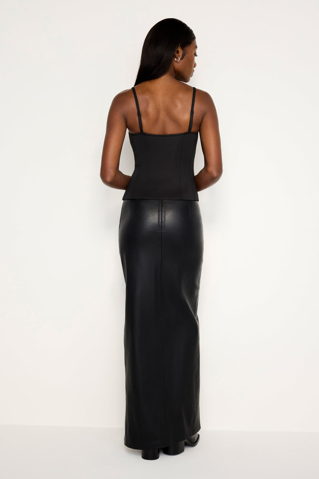 Premium FAUX LEATHER MAXI SKIRT BLACK001