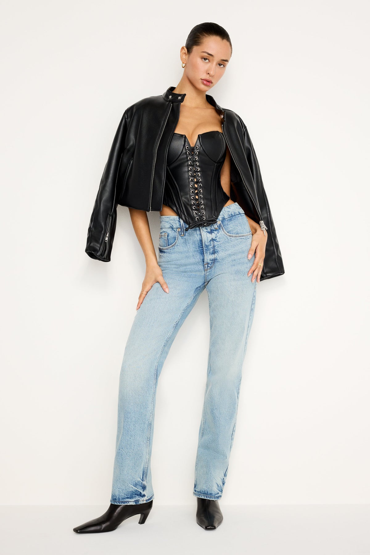 Premium FAUX LEATHER LACE UP BUSTIER BLACK001
