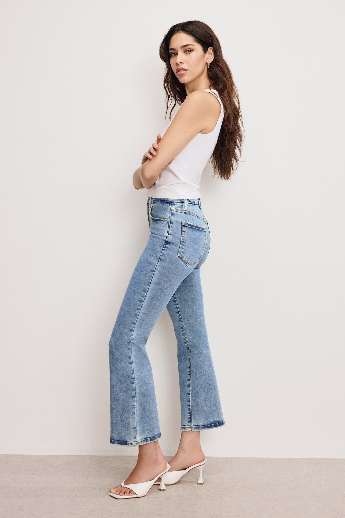Premium GOOD LEGS CROP MINI BOOT JEANS BLUE670