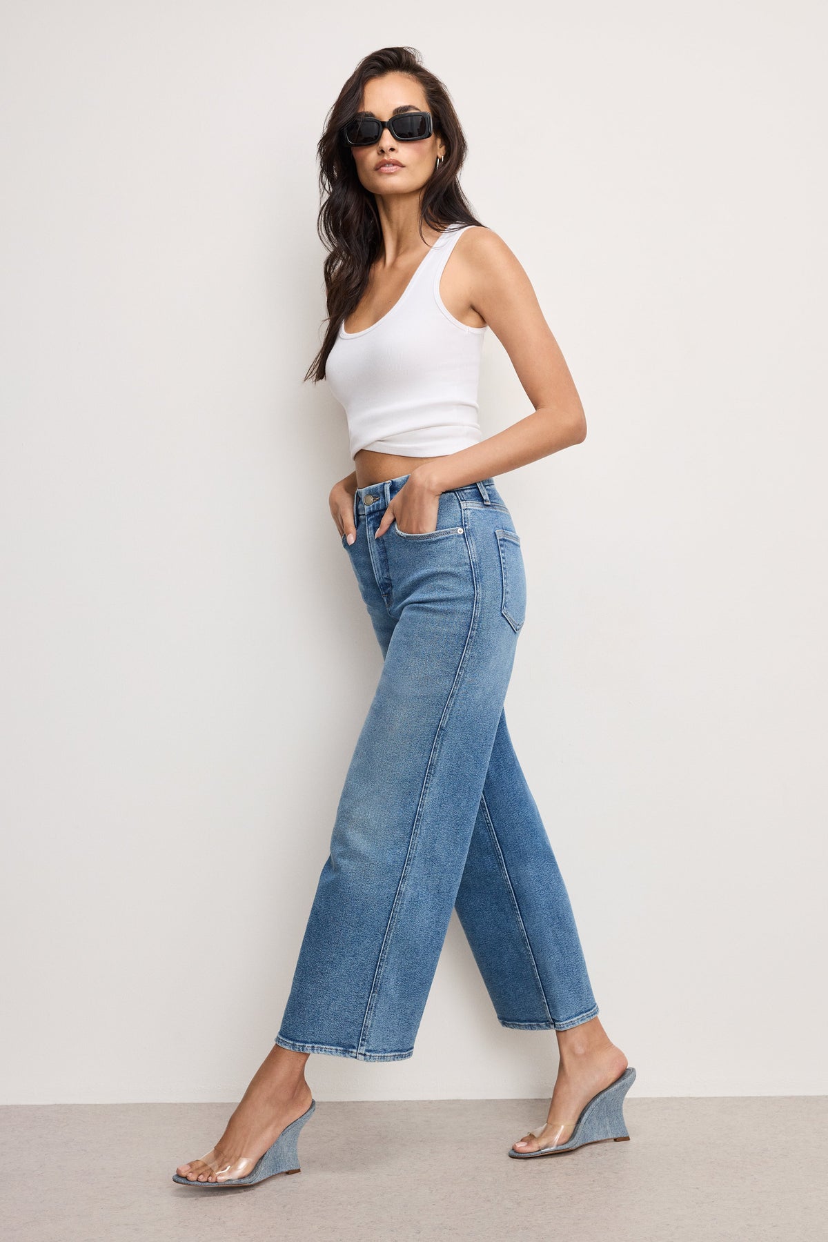 Premium GOOD SKATE WIDE CROPPED JEANS BLUE541