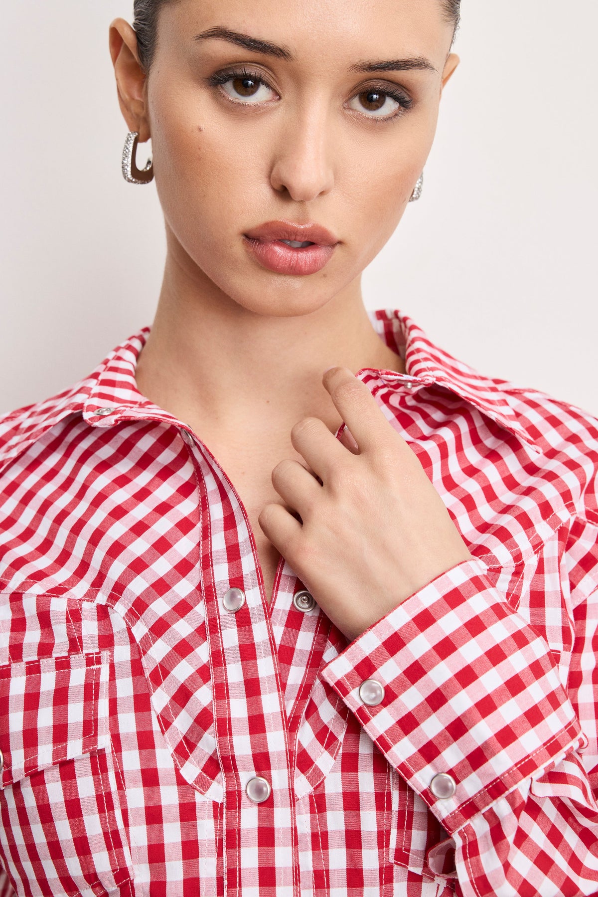 Premium DOLLY COUNTRY CORSET SHIRT CRIMSON AND WHITE GINGHAM