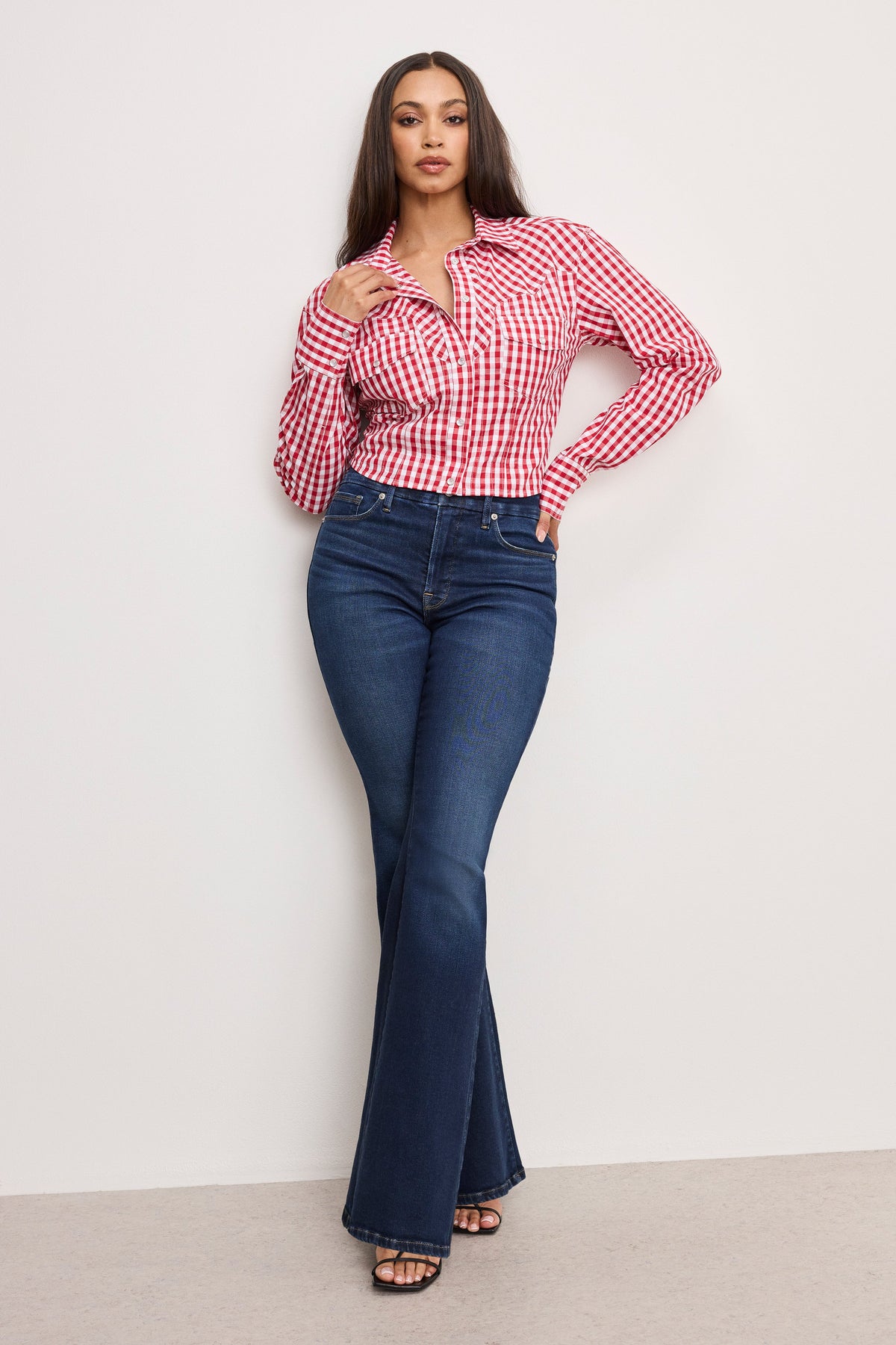 Premium DOLLY COUNTRY CORSET SHIRT CRIMSON AND WHITE GINGHAM