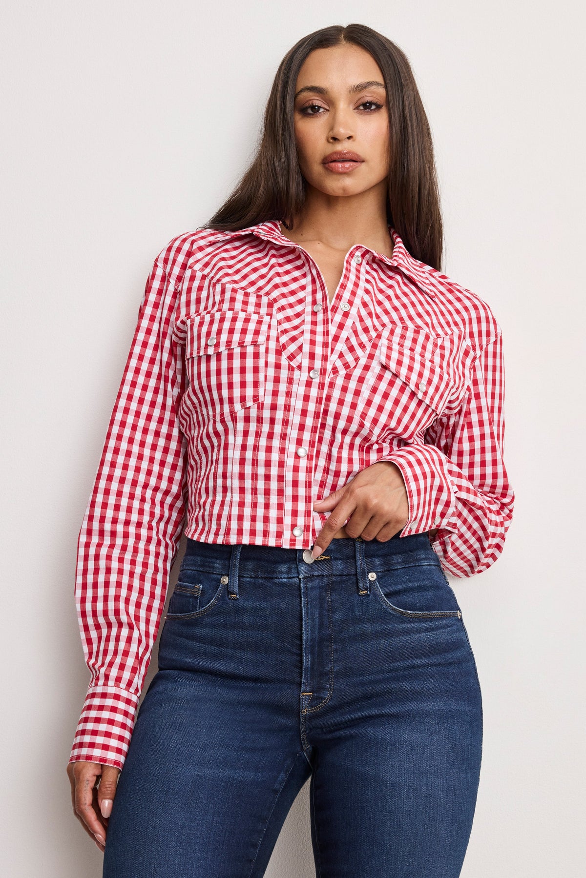 Premium DOLLY COUNTRY CORSET SHIRT CRIMSON AND WHITE GINGHAM