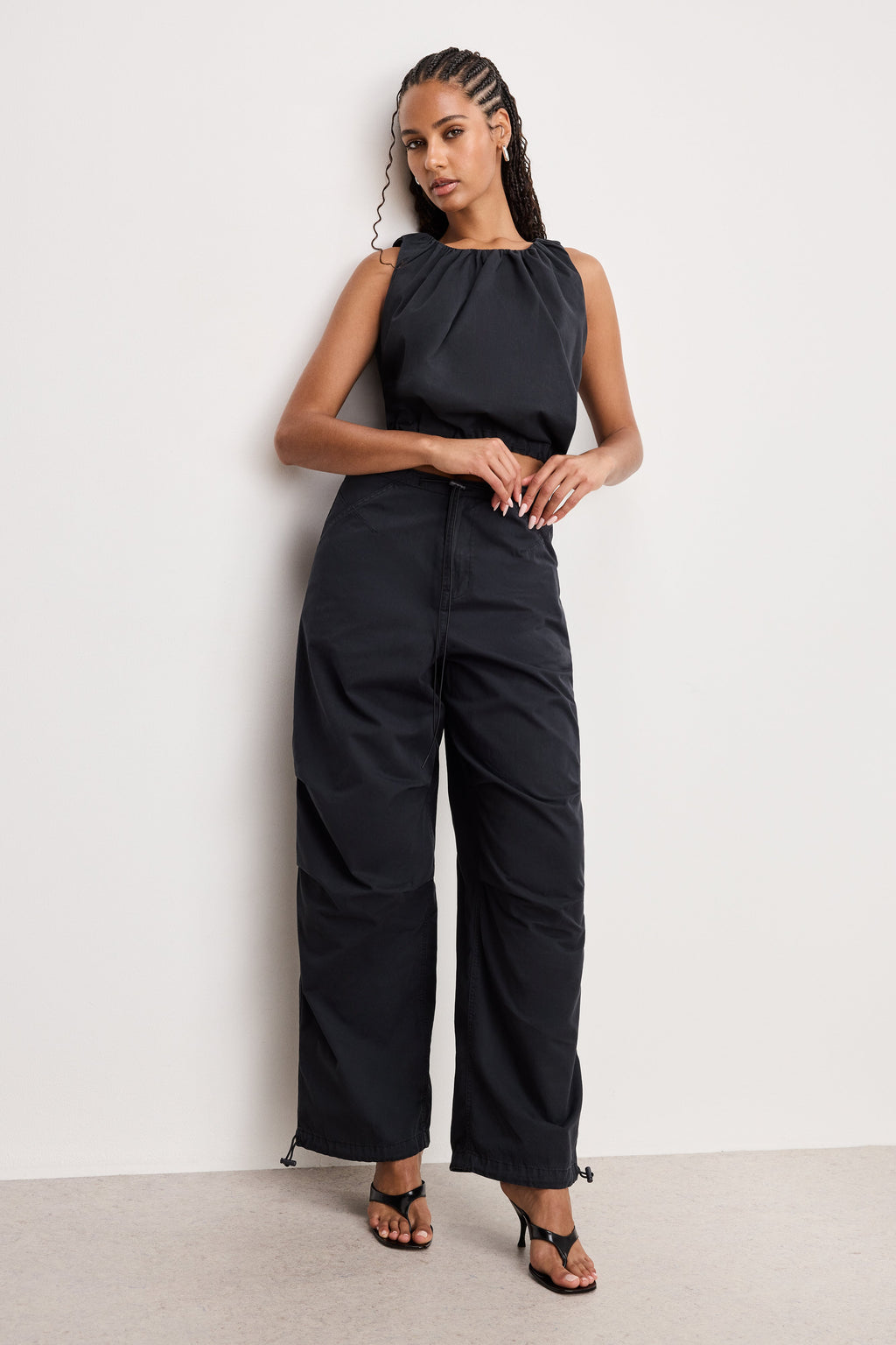 Premium TWILL PARACHUTE PANTS BLACK001