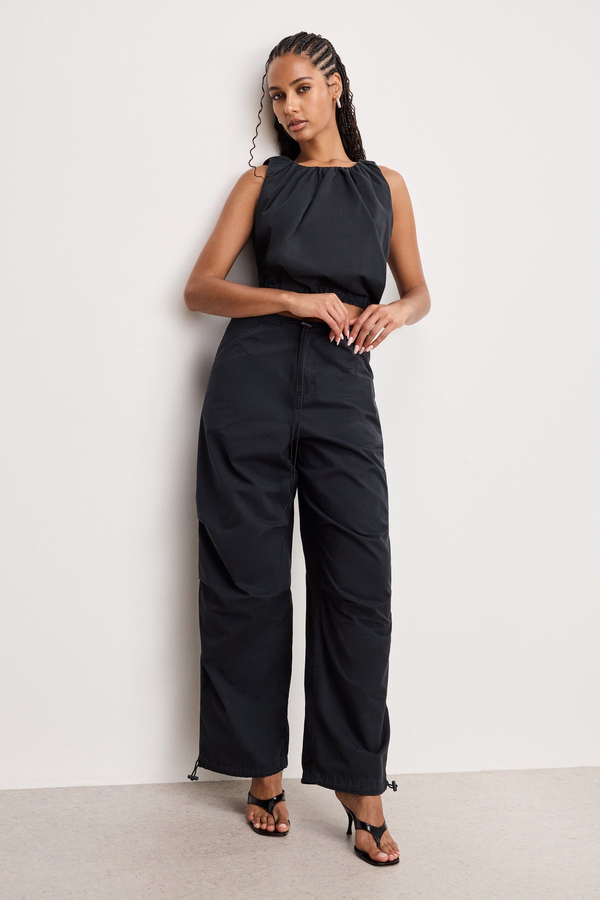 Premium TWILL PARACHUTE PANTS BLACK001
