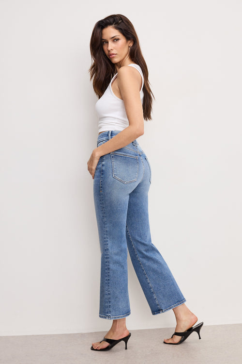 Premium ALWAYS FITS GOOD LEGS CROPPED MINI BOOT JEANS INDIGO953