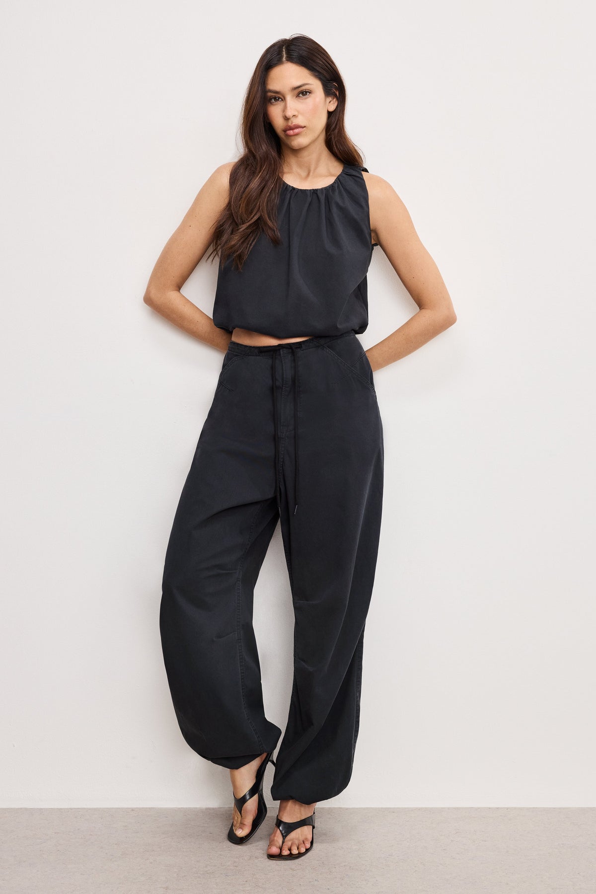 Premium TWILL PARACHUTE PANTS BLACK001