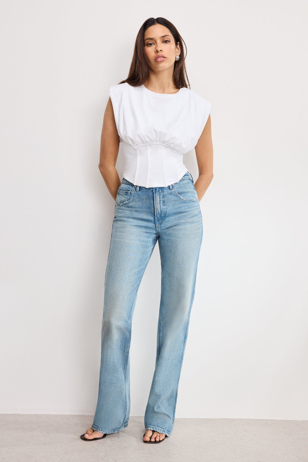 Premium SLEEVELESS CORSET TOP WHITE001