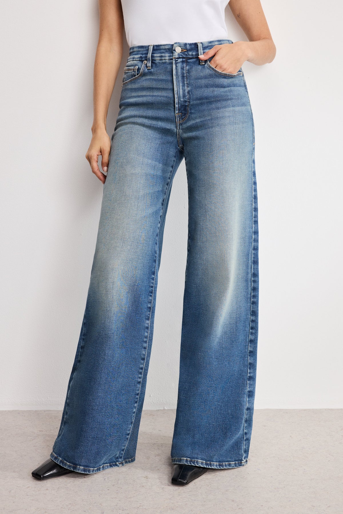Premium SOFT TECH GOOD WAIST PALAZZO JEANS INDIGO986