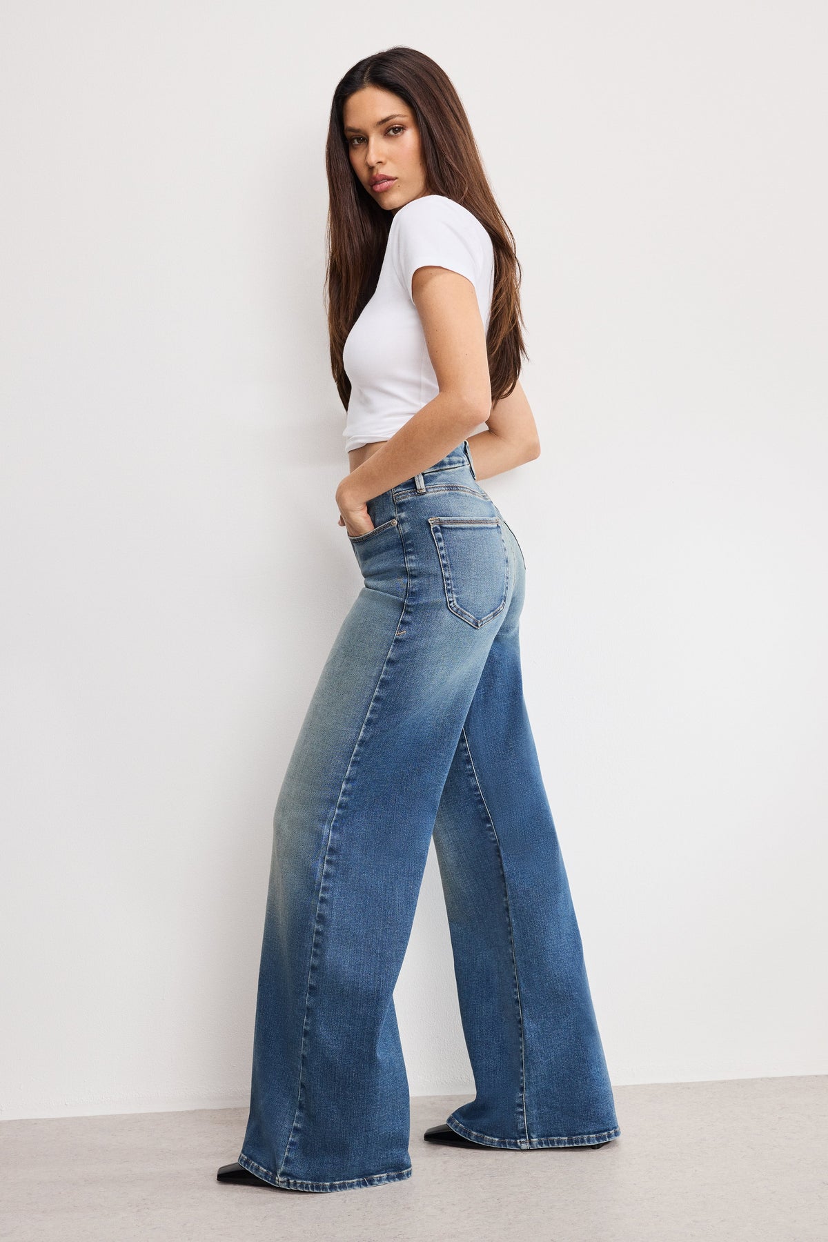 Premium SOFT TECH GOOD WAIST PALAZZO JEANS INDIGO986
