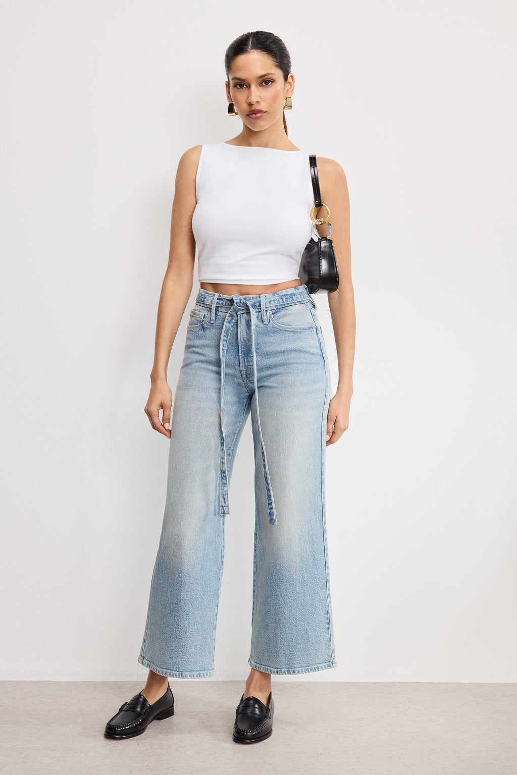 Premium GOOD WAIST PALAZZO CROPPED JEANS INDIGO999