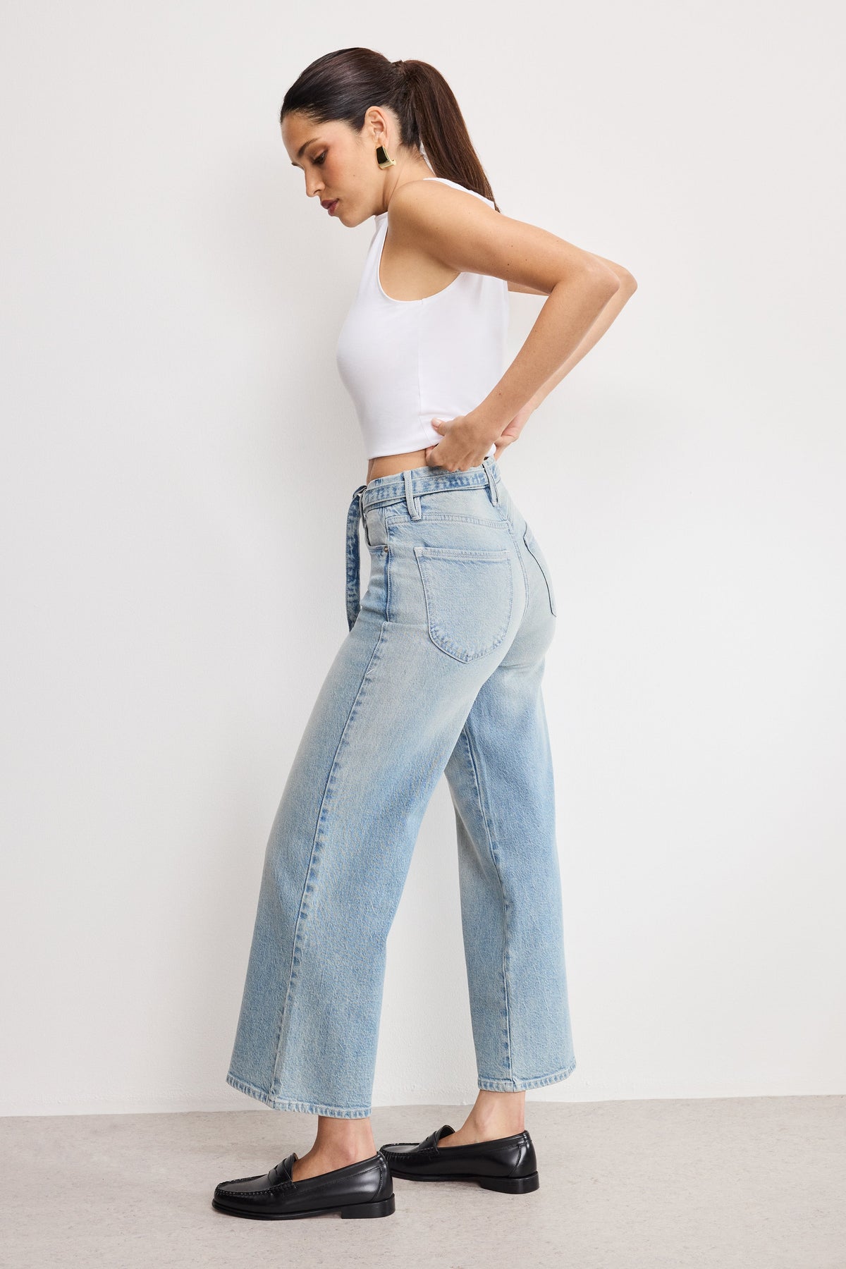 Premium GOOD WAIST PALAZZO CROPPED JEANS INDIGO999