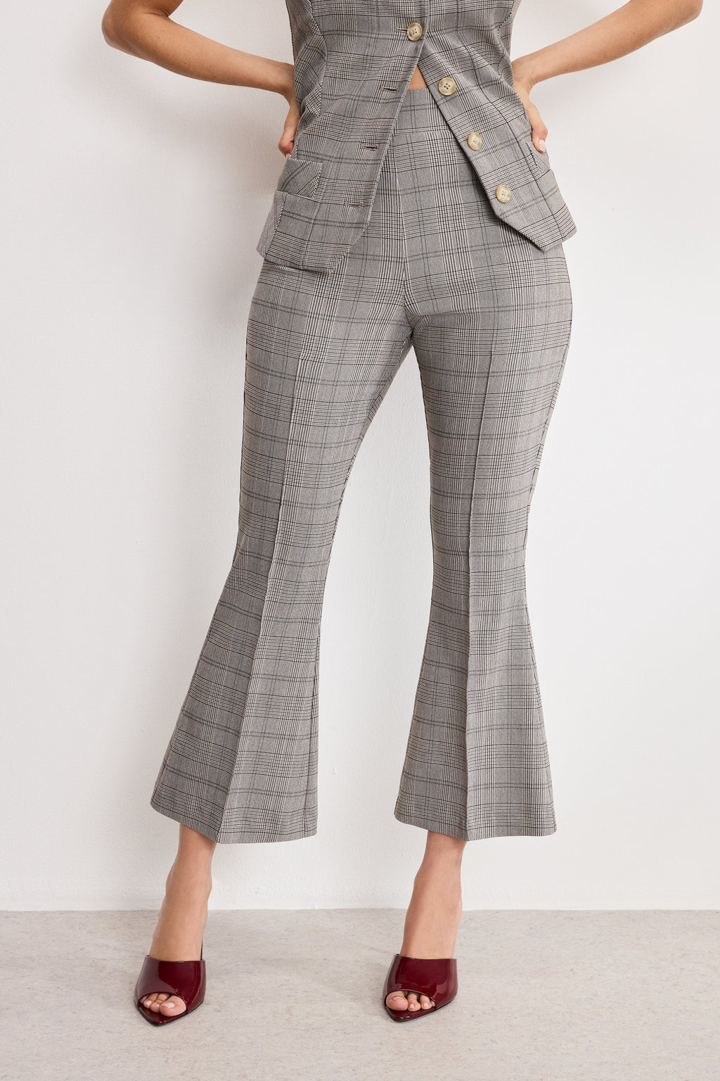 Premium PLAID PULL ON KICK FLARE PANTS GLEN PLAID001