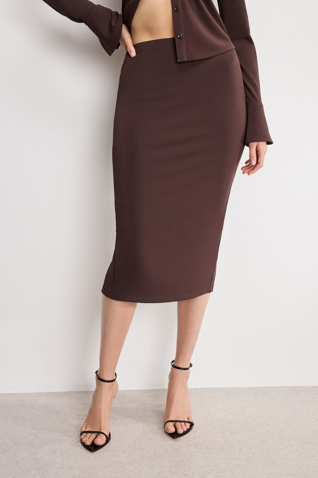 Premium MATTE JERSEY MIDI PENCIL SKIRT BARK003