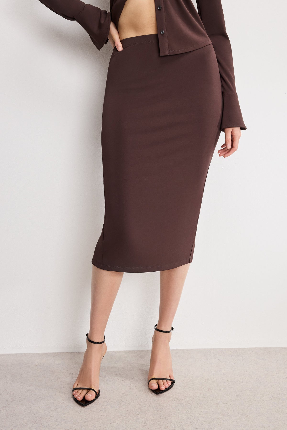 Premium MATTE JERSEY MIDI PENCIL SKIRT BARK003