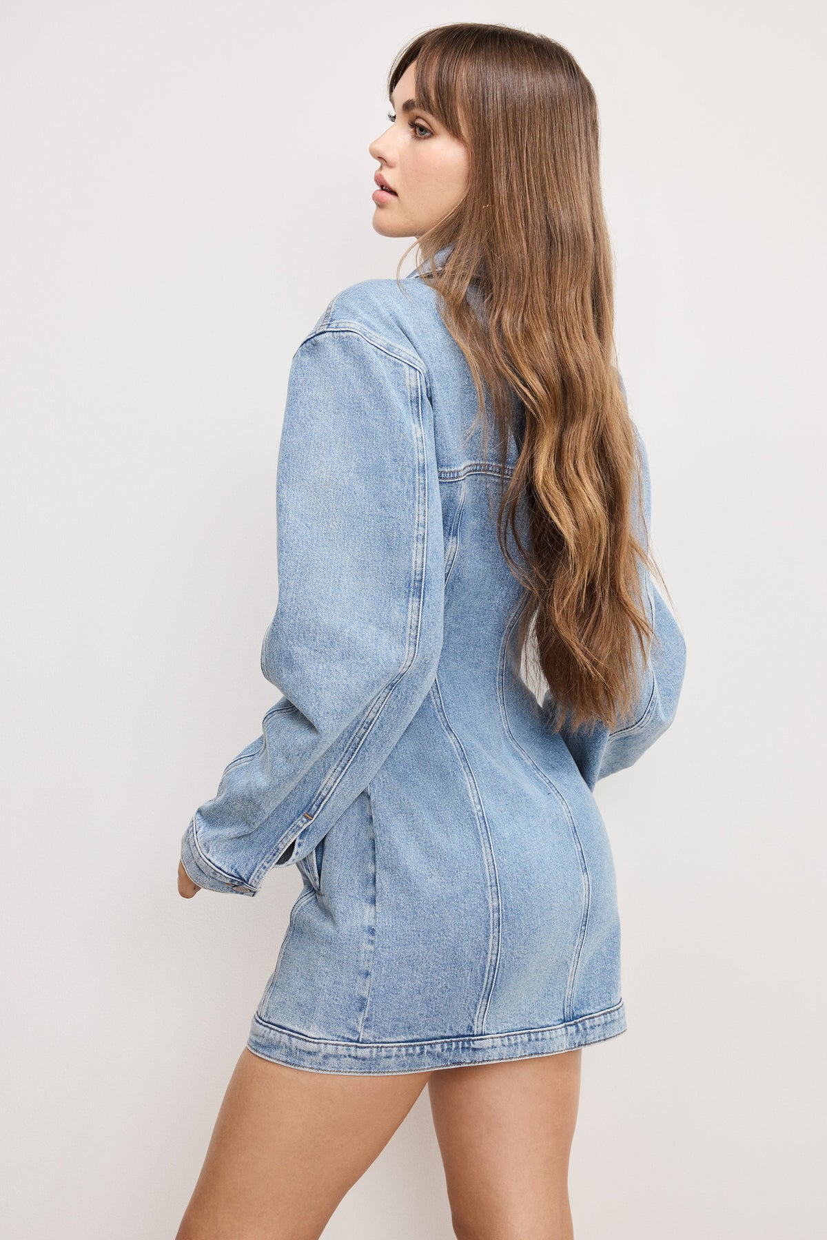Premium BARREL LONG SLEEVE MINI DRESS INDIGO911