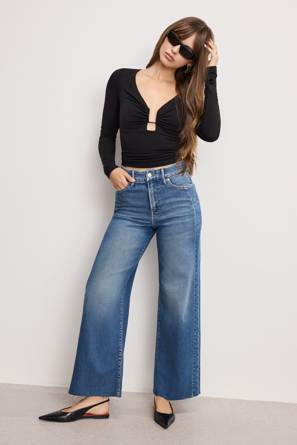 Premium GOOD SKATE CROPPED WIDE JEANS INDIGO1005