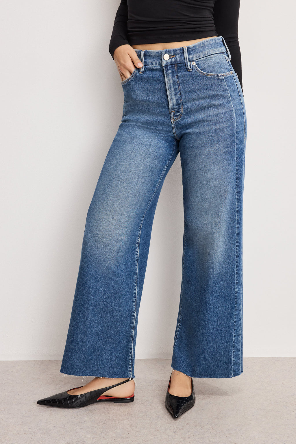 Premium GOOD SKATE CROPPED WIDE JEANS INDIGO1005