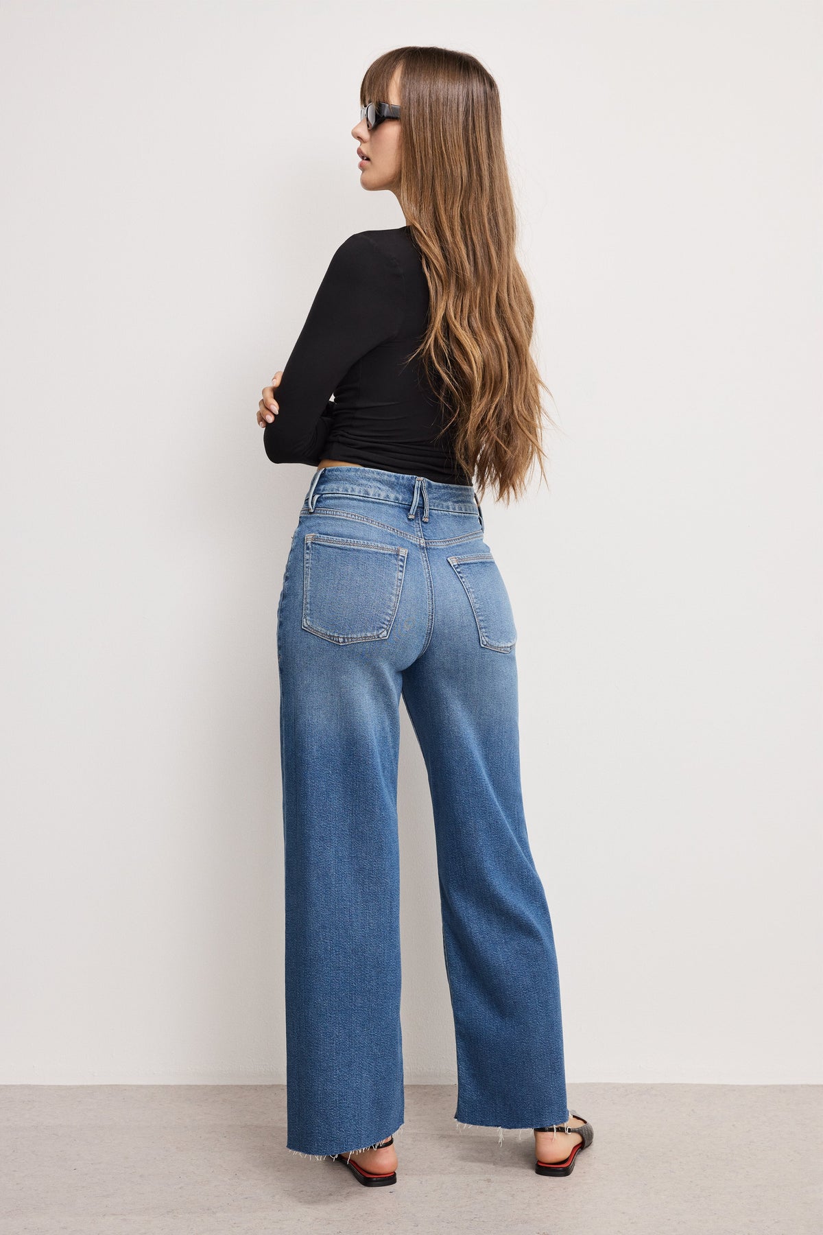 Premium GOOD SKATE CROPPED WIDE JEANS INDIGO1005