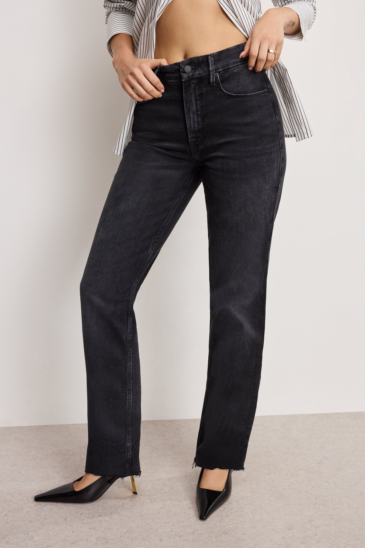 Premium GOOD ICON STRAIGHT ANKLE JEANS BLACK404