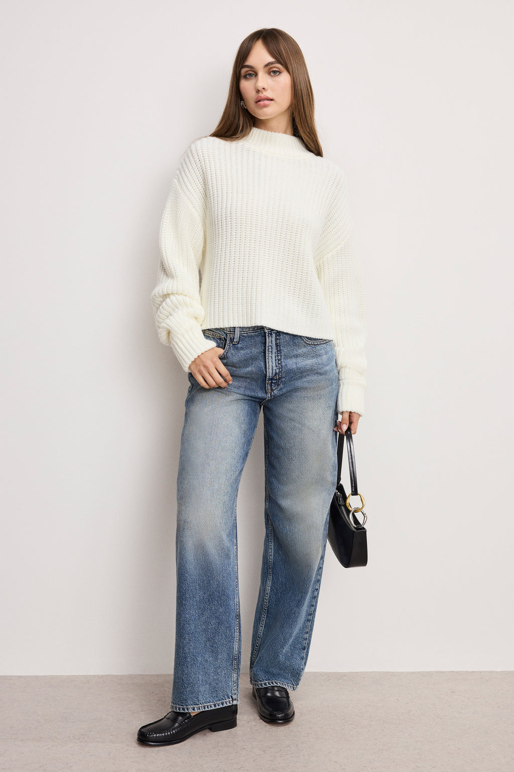 Premium CHUNKY KNIT MOCK NECK SWEATER IVORY003