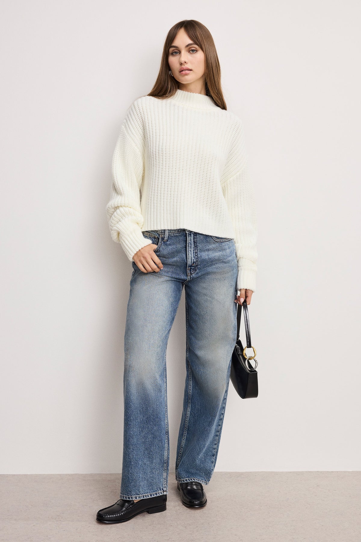 Premium CHUNKY KNIT MOCK NECK SWEATER IVORY003
