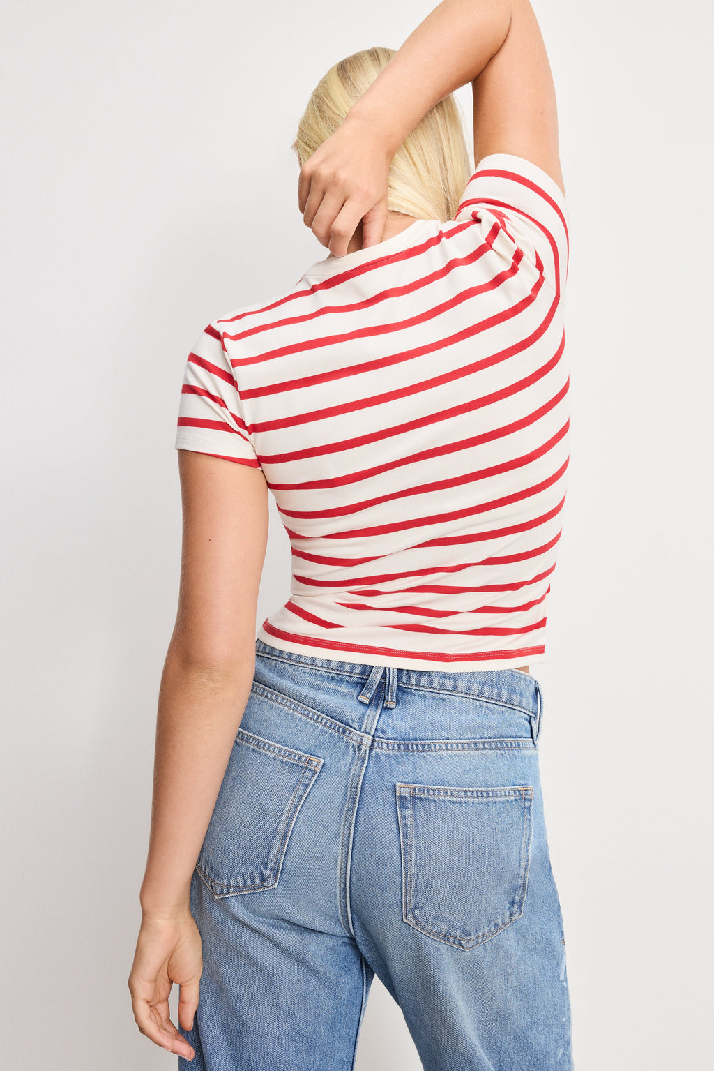 Premium SUPER STRETCH BABY TEE ECRU & CHILI WIDE STRIPE